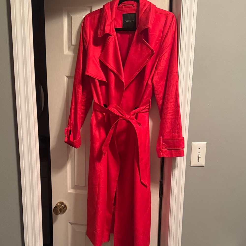 Talbots Vibrant Red Belted Trench Coat